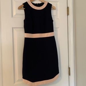 Vince Camuto sleeveless sheath dress in navy blue with soft pink trim. Size 4.